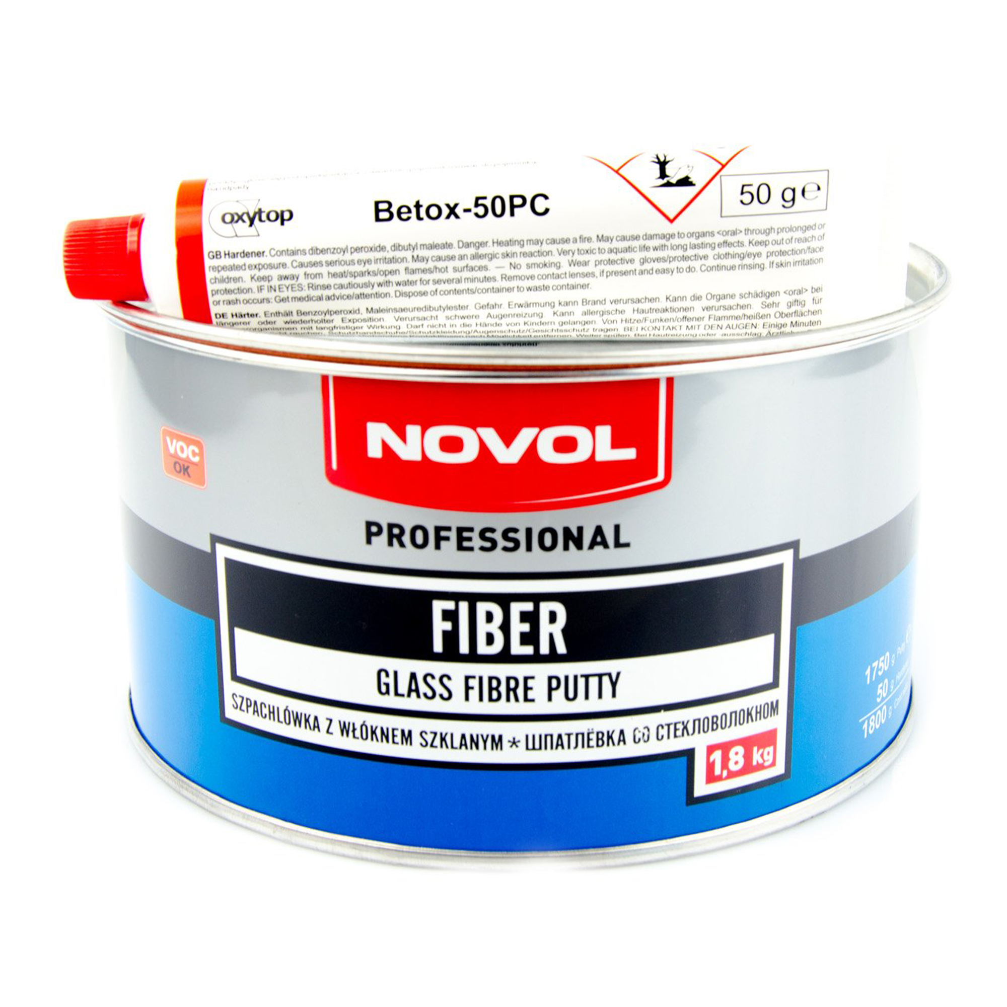 Шпатлевка со стекловолокном 1.8кг Fiber NOVOL 