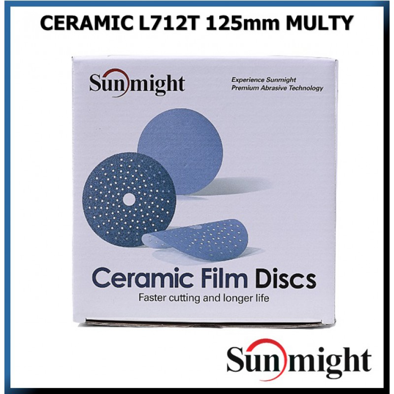 P180 125мм Шлифовальный круг с МПО на липучке SUNMIGHT CERAMIC L712T 50шт 76410