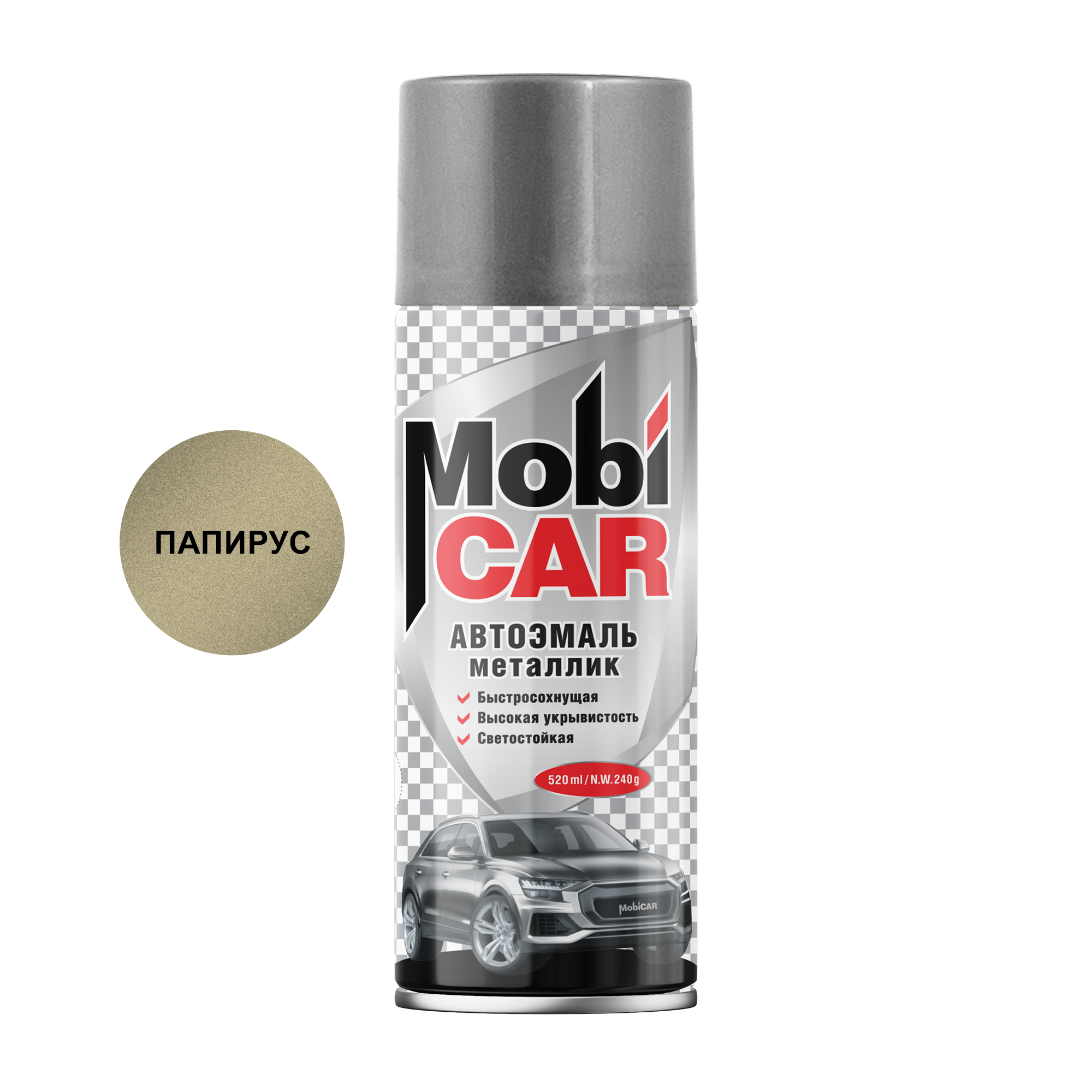 Эмаль 387 Папирус, металлик, акриловая, 520мл аэрозоль, MobiCAR