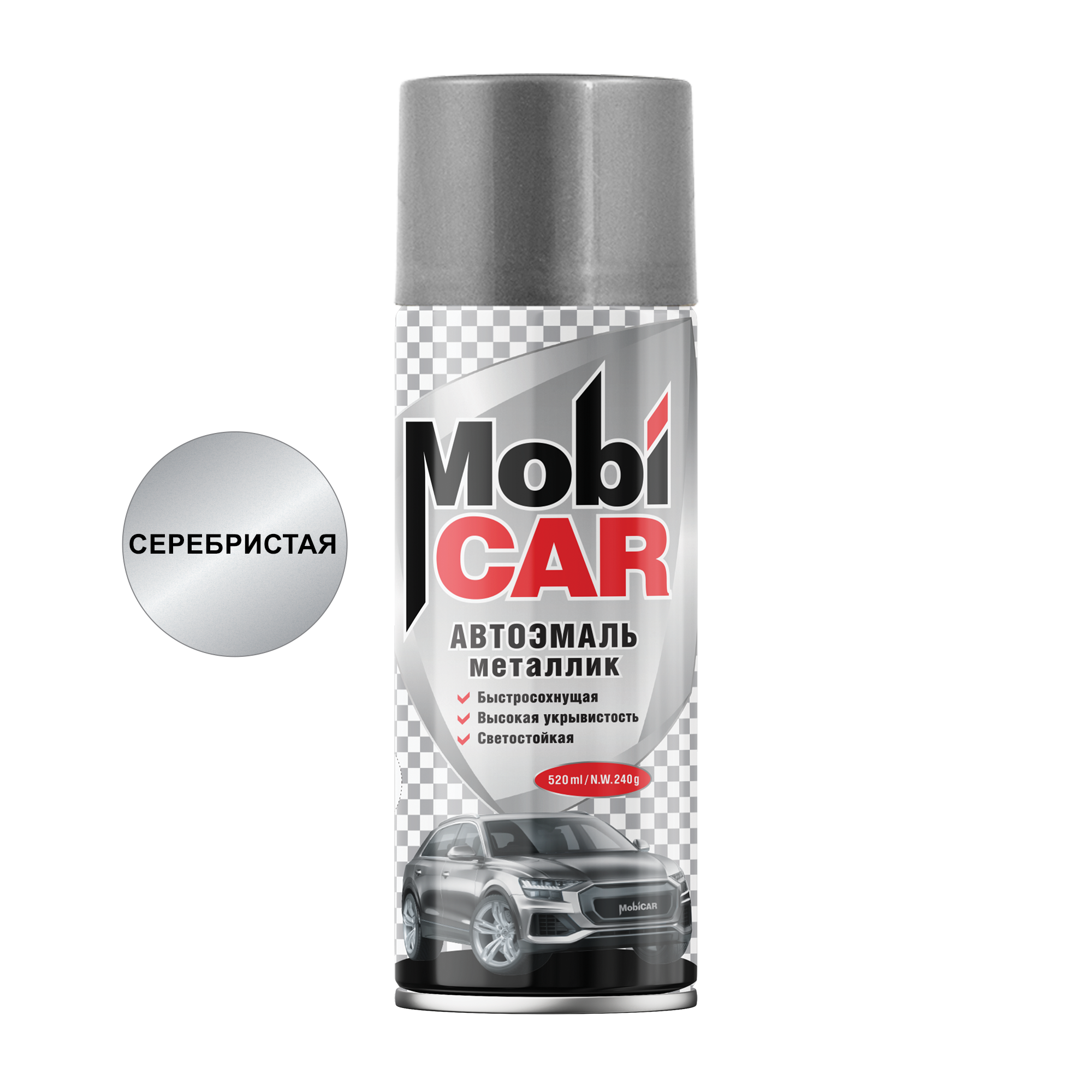 Эмаль 199 Тойота, металлик, акриловая, 520мл аэрозоль, MobiCAR