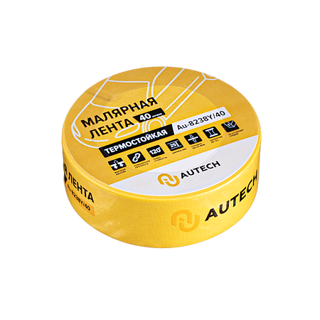 Маскирующая термостойкая лентаa, 38мм x 40м, 120°C, жёлтый, Au-8238Y/40, AuTech