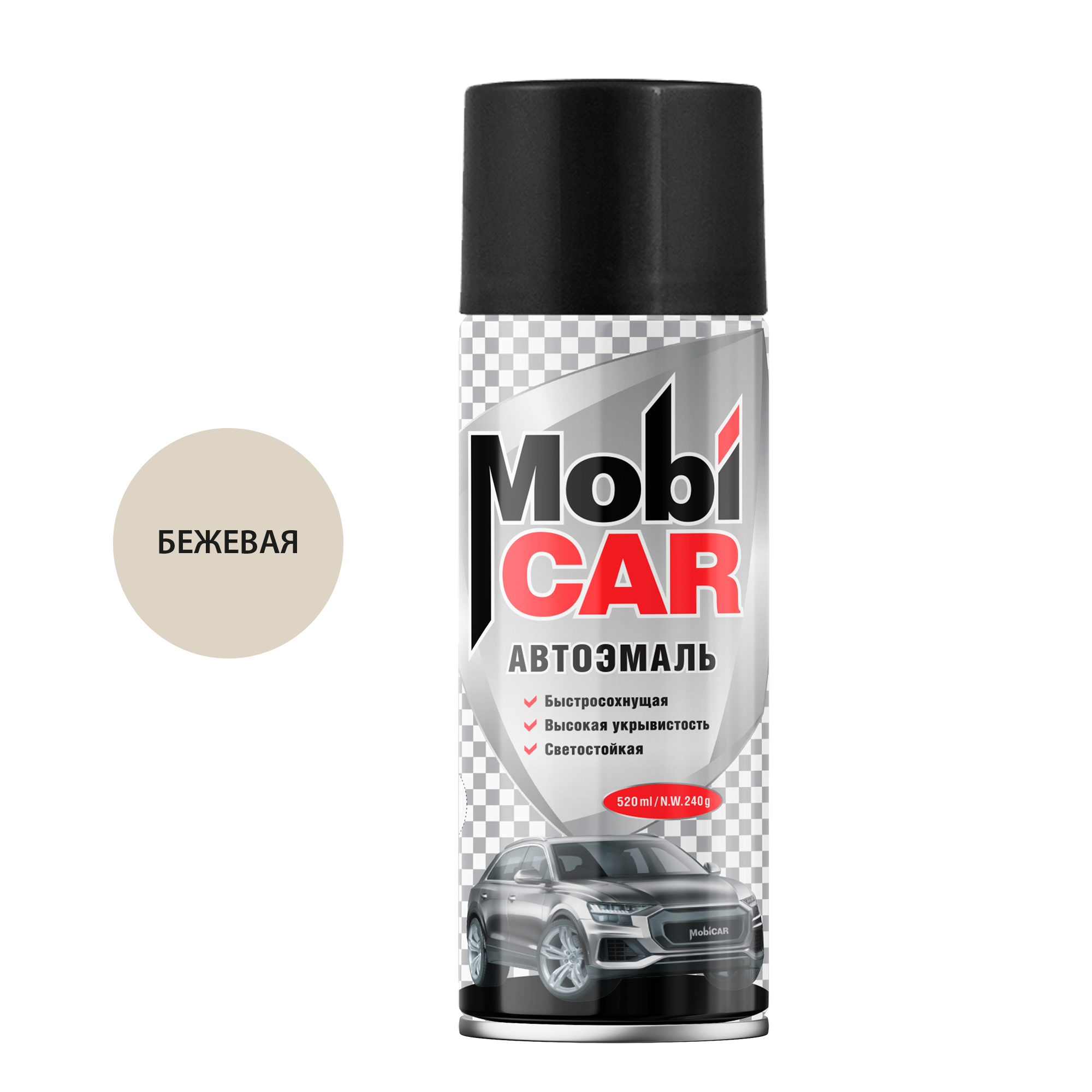 Эмаль 236 Серо-бежевая, акриловая, 520мл аэрозоль, MobiCAR