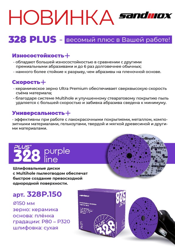 P80 PURPLE PLUS, Multi holes, Ø 150мм, Круг шлифовальный на пленочной основе