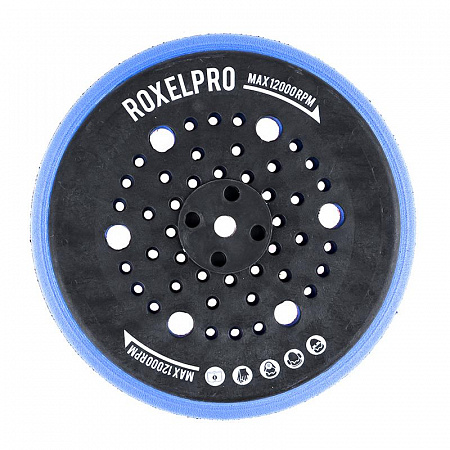 RoxelPro Оправка для шлифовальных кругов FUSION 150мм на липучке, 5/16&quot;+М8, 97 отв, средн. жёсткости