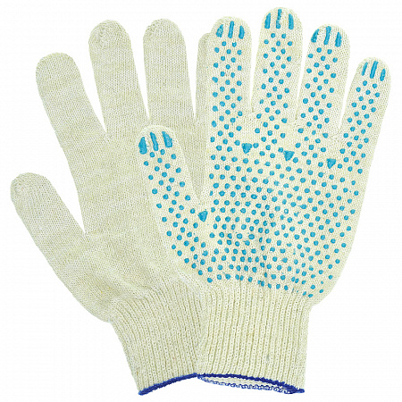 Перчатки ХБ с ПВХ (точки), 10класс, белые