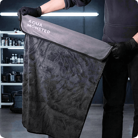 Полотенце для сушки, обметка краев, чёрное, 60*90 см, 1000гр/м², AQUA MONSTER Autech