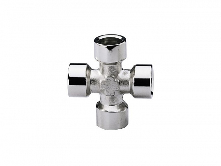 Соединитель ASTUROMEC крестообразный (F/F/F/F) с внутренней резьбой: F 3/8&quot; - F 3/8&quot; - F 3/8&quot; - F 3/8&quot;.