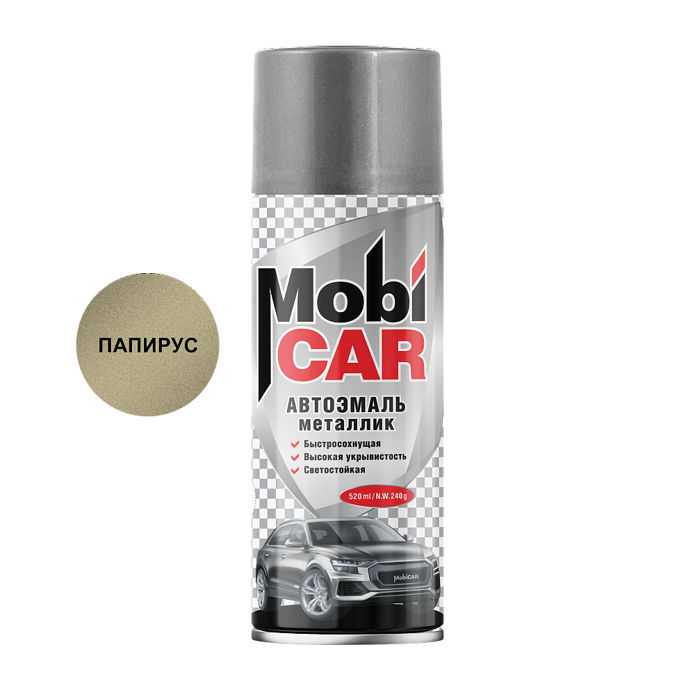 Эмаль 387 Папирус, металлик, акриловая, 520мл аэрозоль, MobiCAR