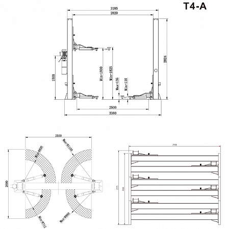 Двухстоечный электрогидравлический подъемник 4 т. с нижней синхронизацией T4-A, Atis