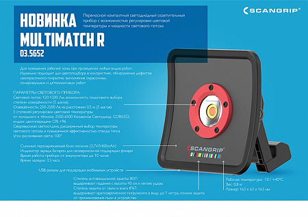 MULTIMATCH R лампа рабочая, светодиодная с возможностью выбора 5-ти цветовых температур