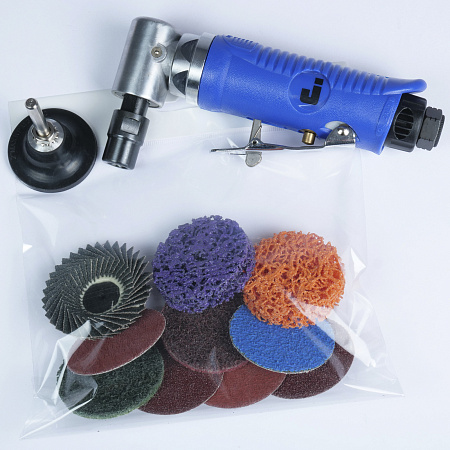 Минимашинка шлифовальная пневматическая, угловая ротационная диск Roloc 50мм J-2015 + QUICK LOCK диски и опорная тарелка JETAPRO