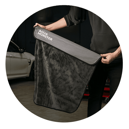 Полотенце для сушки, обметка краев, чёрное, 50*80 см, 600гр/м², AQUA MONSTER, Autech