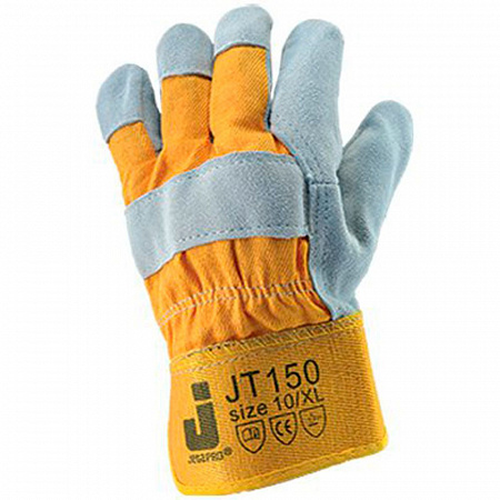 Перчатки комбинированные кожаные защитные с хб подкладкой, желтый/серый XL JT150 JETAPRO
