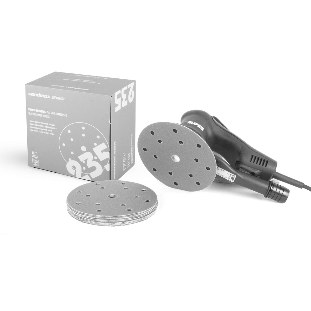 P220 GREY SANDWOX, 15 отв., Ø 150мм., Круг шлифовальный на пленочной основе, циркониевый корунд 