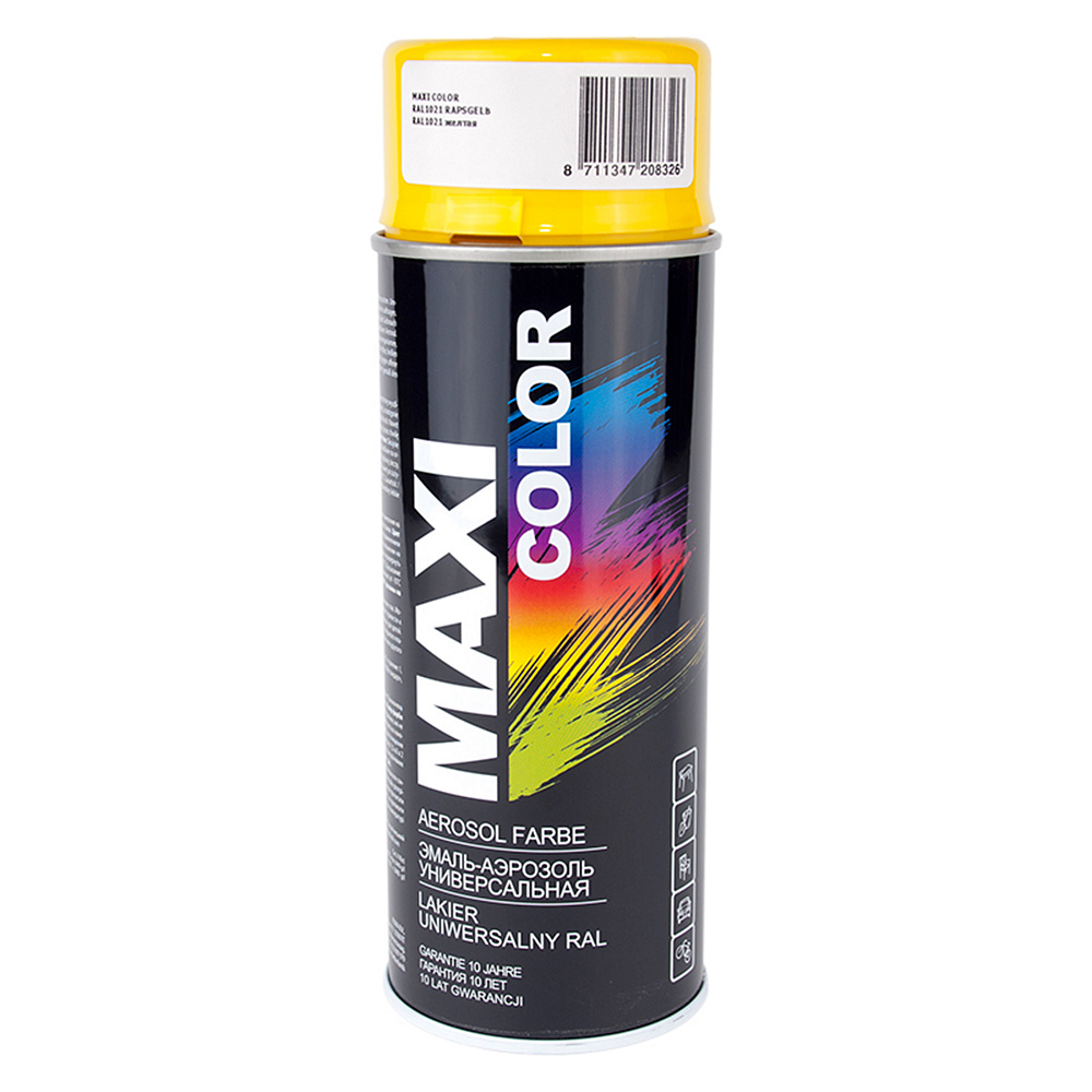 Эмаль RAL 1021 Рапсово-желтая 400мл аэрозоль MAXI COLOR
