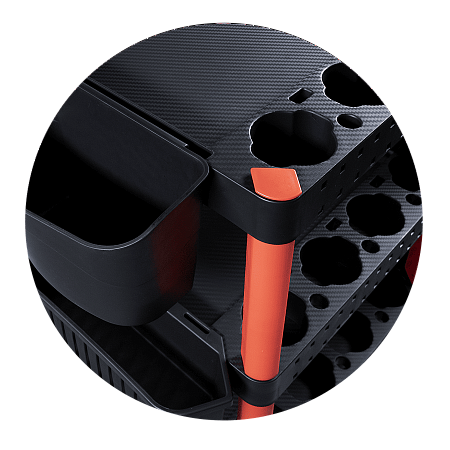 Пластиковый стол тележка на колесиках с одной боковой стенкой и двумя ведрами. Место полировщика Au-2109