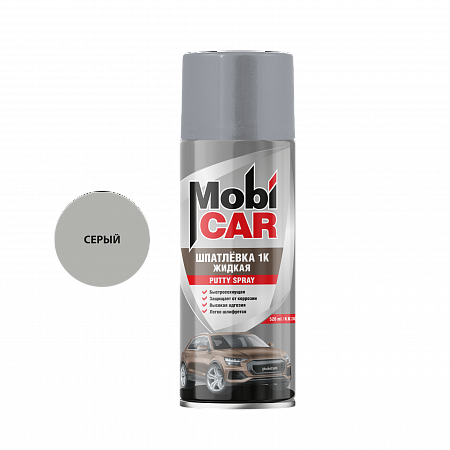Шпатлёвка 1К жидкая, Серый, 520мл аэрозоль, MobiCAR
