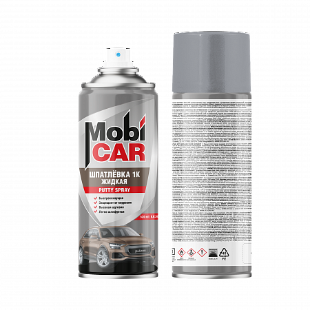 Шпатлёвка 1К жидкая, Серый, 520мл аэрозоль, MobiCAR