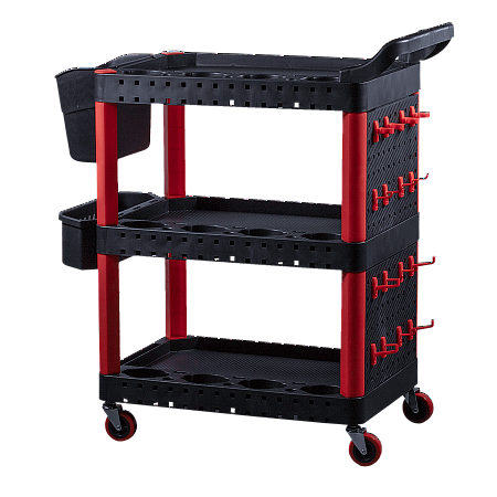 Пластиковый стол тележка на колесиках с одной боковой стенкой и двумя ведрами. Место полировщика Au-2109