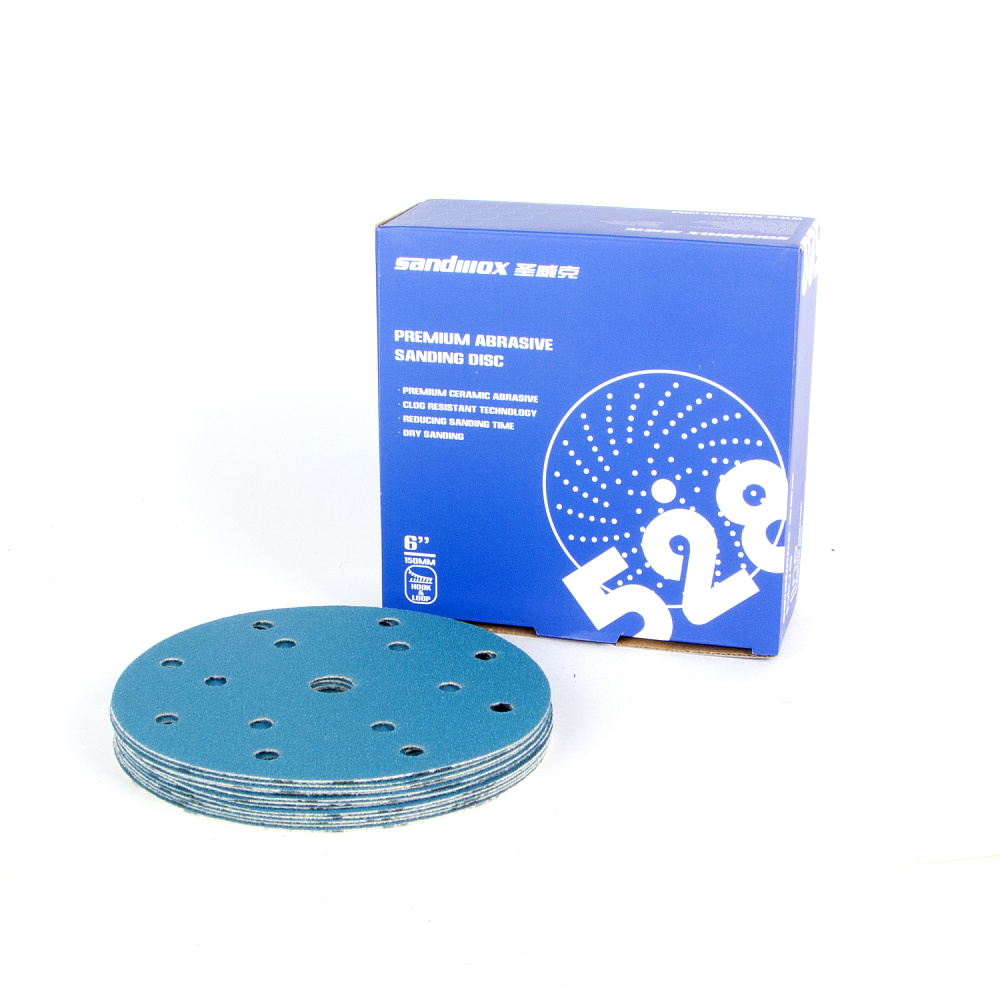 P180 BLUE CERAMIC SANDWOX / 15 отв / Ø 150мм / Круг шлифовальный на бумажной основе
